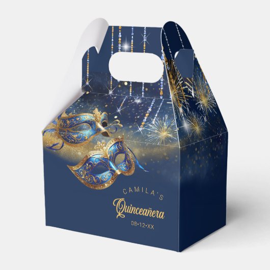Masquerade Masken Quinceanera Blue Gold ID1031 Geschenkschachtel (Vorderseite)
