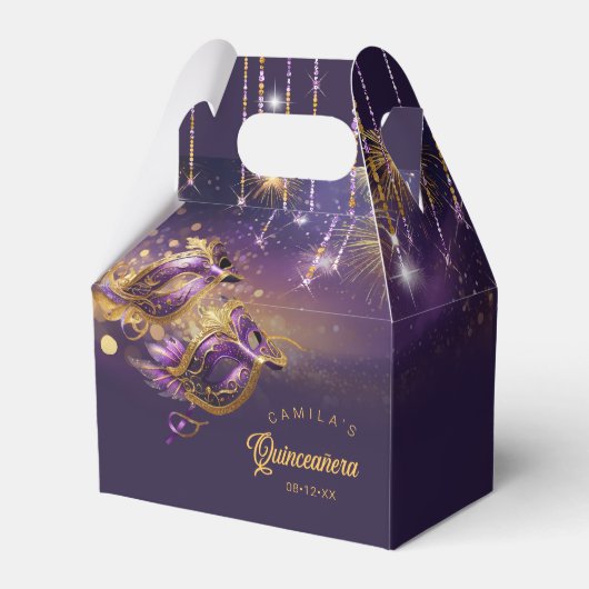 Masquerade Masken Quinceanera Lila Gold ID1031 Geschenkschachtel (Vorderseite)