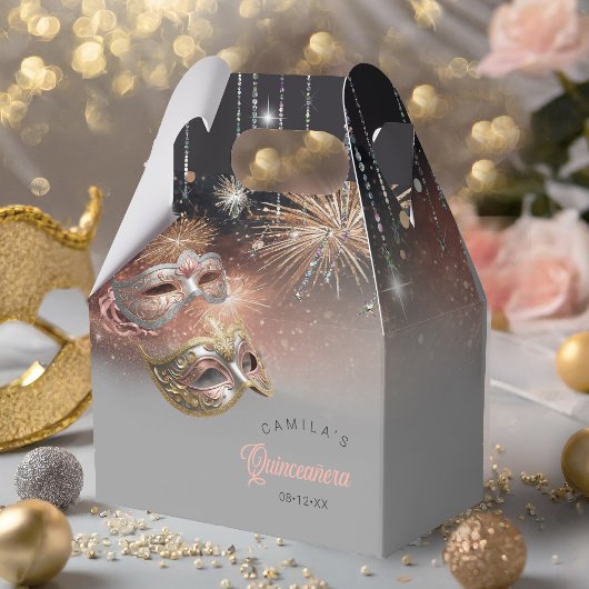 Masquerade Masken Quinceanera Rose Gold ID1031 Geschenkschachtel