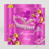 Masquerade Masken Rosa Geburtstagspartei Einladung (Vorne/Hinten)