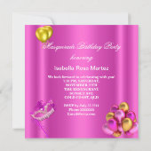 Masquerade Masken Rosa Geburtstagspartei Einladung (Rückseite)