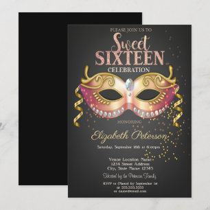 Masquerade, Masque, Confetti Sweet 16 Einladung