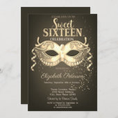 Masquerade, Masque, Confetti Sweet 16 Gold Einladung (Vorne/Hinten)