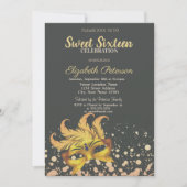 Masquerade, Masque, Dots, Confetti Süß 16 Einladung (Vorderseite)