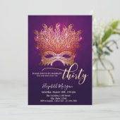 Masquerade, Masque Lila 30. Geburtstag Einladung (Stehend Vorderseite)