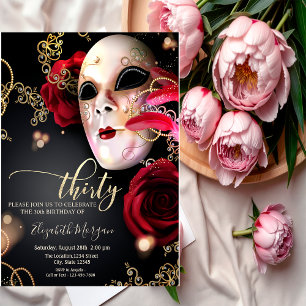 Masquerade, Masque Red Roses 30. Geburtstag Einladung