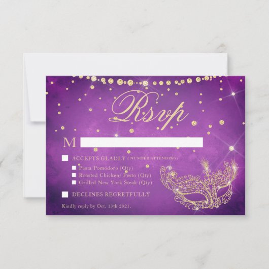 Masquerade Masquerade elegante Lila Gold Glitzer U RSVP Karte (Vorderseite)
