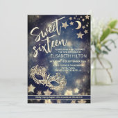 Masquerade Mond & Stars Kalligraphie 16 . Geburtst Einladung (Stehend Vorderseite)