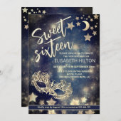 Masquerade Mond & Stars Kalligraphie 16 . Geburtst Einladung (Vorne/Hinten)