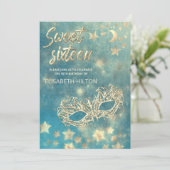 Masquerade Mond & Stars Kalligraphie 16 . Geburtst Einladung (Stehend Vorderseite)