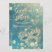 Masquerade Mond & Stars Kalligraphie 16 . Geburtst Einladung (Vorne/Hinten)