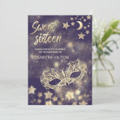 Masquerade Mond & Stars Kalligraphie 16 . Geburtst Einladung (Stehend Vorderseite)