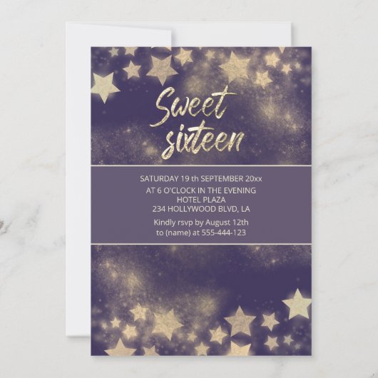 Masquerade Mond & Stars Kalligraphie 16 . Geburtst Einladung (Rückseite)