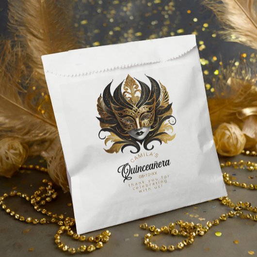 Masquerade Motif Quinceanera Black Gold ID1031 Geschenktütchen