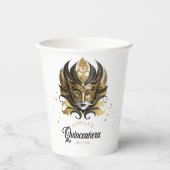 Masquerade Motif Quinceanera Black Gold ID1031 Pappbecher (Vorderseite)