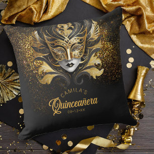 Masquerade Motif Quinceanera Black Gold V2 ID1031 Kissen