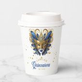 Masquerade Motif Quinceanera Blue Gold ID1031 Pappbecher (Rückseite)