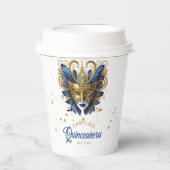 Masquerade Motif Quinceanera Blue Gold ID1031 Pappbecher (Vorderseite)
