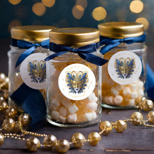 Masquerade Motif Quinceanera Blue Gold ID1031 Runder Aufkleber