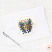 Masquerade Motif Quinceanera Blue Gold ID1031 Runder Aufkleber (Umschlag)