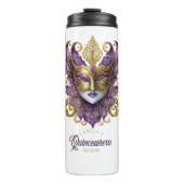 Masquerade Motif Quinceanera Lila Gold ID1031 Thermosbecher (Vorderseite)