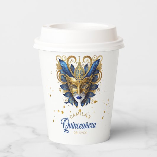 Masquerade Motif Sweet 16 Blue Gold ID1032 Pappbecher (Rückseite)