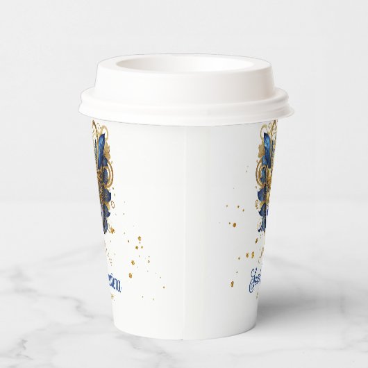 Masquerade Motif Sweet 16 Blue Gold ID1032 Pappbecher (Rechts)