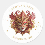 Masquerade Motif Sweet 16 Red Gold ID1032 Runder Aufkleber (Vorderseite)