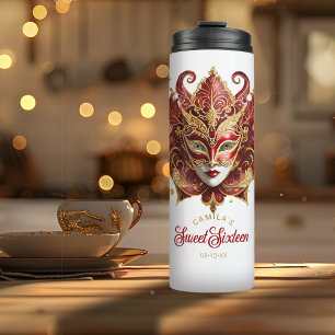Masquerade Motif Sweet 16 Red Gold ID1032 Thermosbecher