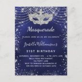Masquerade navvin blauen Silber Geburtstagsparty Einladungspostkarte (Vorderseite)