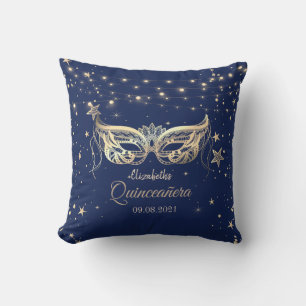 Masquerade, Navy Blue Stars Quinceañera Kissen