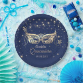 Masquerade, Navy Blue Stars Quinceañera Pappteller (Party)