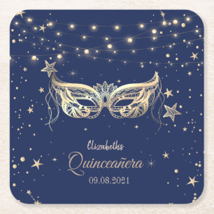 Masquerade, Navy Blue Stars Quinceañera Rechteckiger Pappuntersetzer