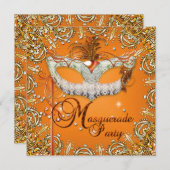 Masquerade Orange Geburtstagsparty Gold Einladung (Vorne/Hinten)