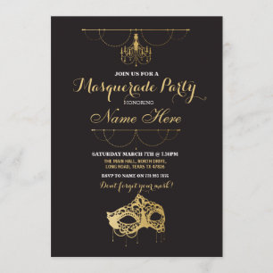 Masquerade Party Birthday Gold Maske Einladung