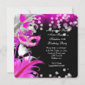 Masquerade Party Birthday Hot Pink Maske Feathers  Einladung (Rückseite)