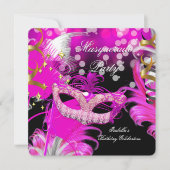 Masquerade Party Birthday Hot Pink Maske Feathers  Einladung (Vorderseite)