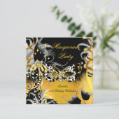 Masquerade Party Birthday Wild Maske Black Gold B Einladung (Stehend Vorderseite)