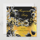 Masquerade Party Birthday Wild Maske Black Gold B Einladung (Vorderseite)