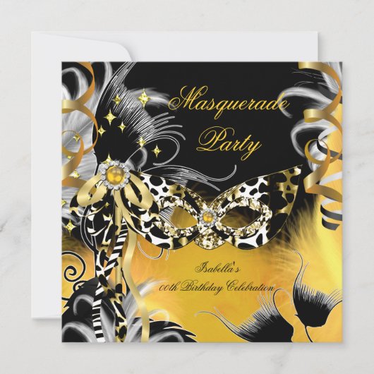 Masquerade Party Birthday Wild Maske Black Gold B Einladung (Vorderseite)