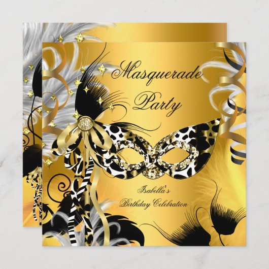 Masquerade Party Birthday Wilde Maske Schwarzes Go Einladung (Vorne/Hinten)