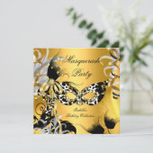 Masquerade Party Birthday Wilde Maske Schwarzes Go Einladung (Stehend Vorderseite)