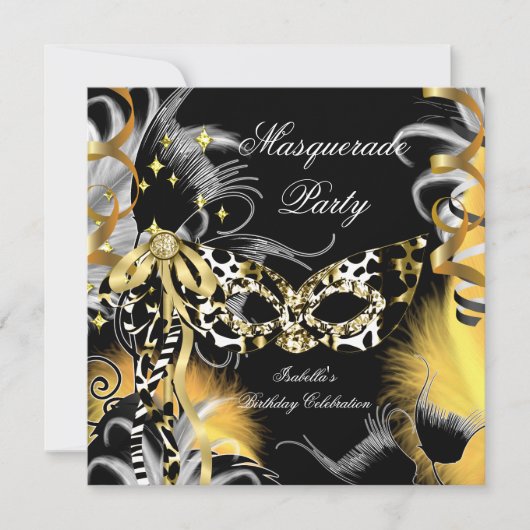 Masquerade Party Birthday Wilde Maske Schwarzes Go Einladung (Vorderseite)