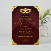 Masquerade Party Burgundy Kleid Quinceanera Folieneinladung (Stehend vorne)