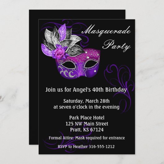 Masquerade-Party Einladung (Vorne/Hinten)