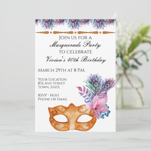 Masquerade-Party Einladung (Stehend Vorderseite)