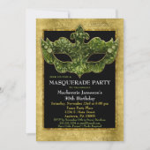 Masquerade Party Einladung Gold Green Geburtstag (Vorderseite)