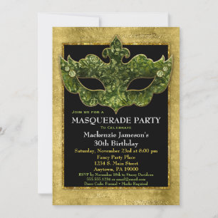 Masquerade Party Einladung Gold Green Geburtstag