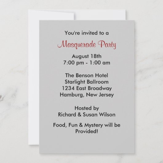 Masquerade-Party Einladungen (Rückseite)