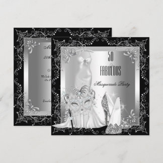 Masquerade Party Fabulous 50 Geburtstag Silber Einladung